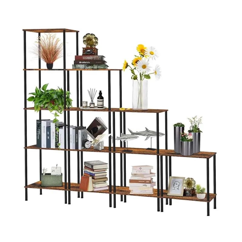 14 Shelves Bookshelf,Ladder Corner Bookshelf,Open Bookshelf Rustic Bookcase,Book Display Shelves for Home Office Living Room