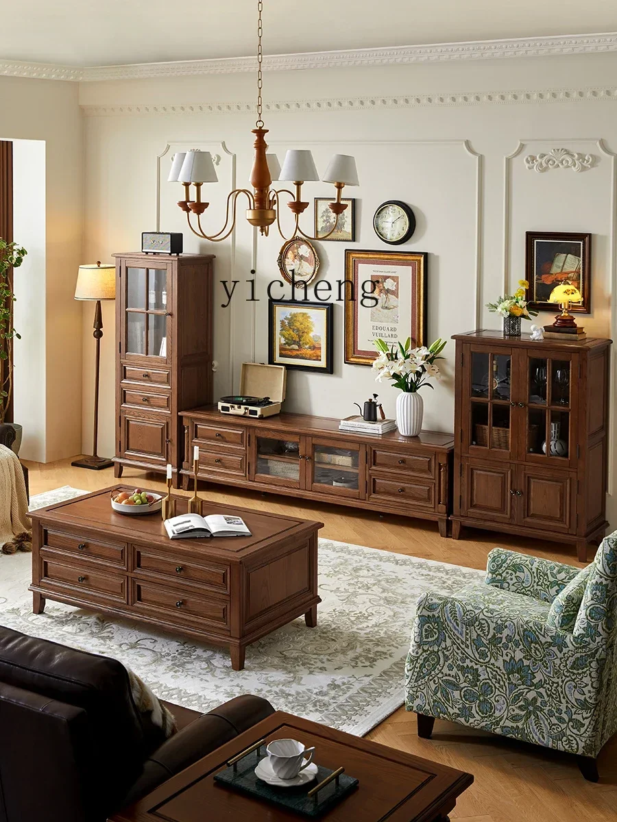 b9.21-Solid Wood Wine Cabinet Wall Living Room Wine Cabinet Double Door High-End Entry Lux Side Cabinet Storage Rack