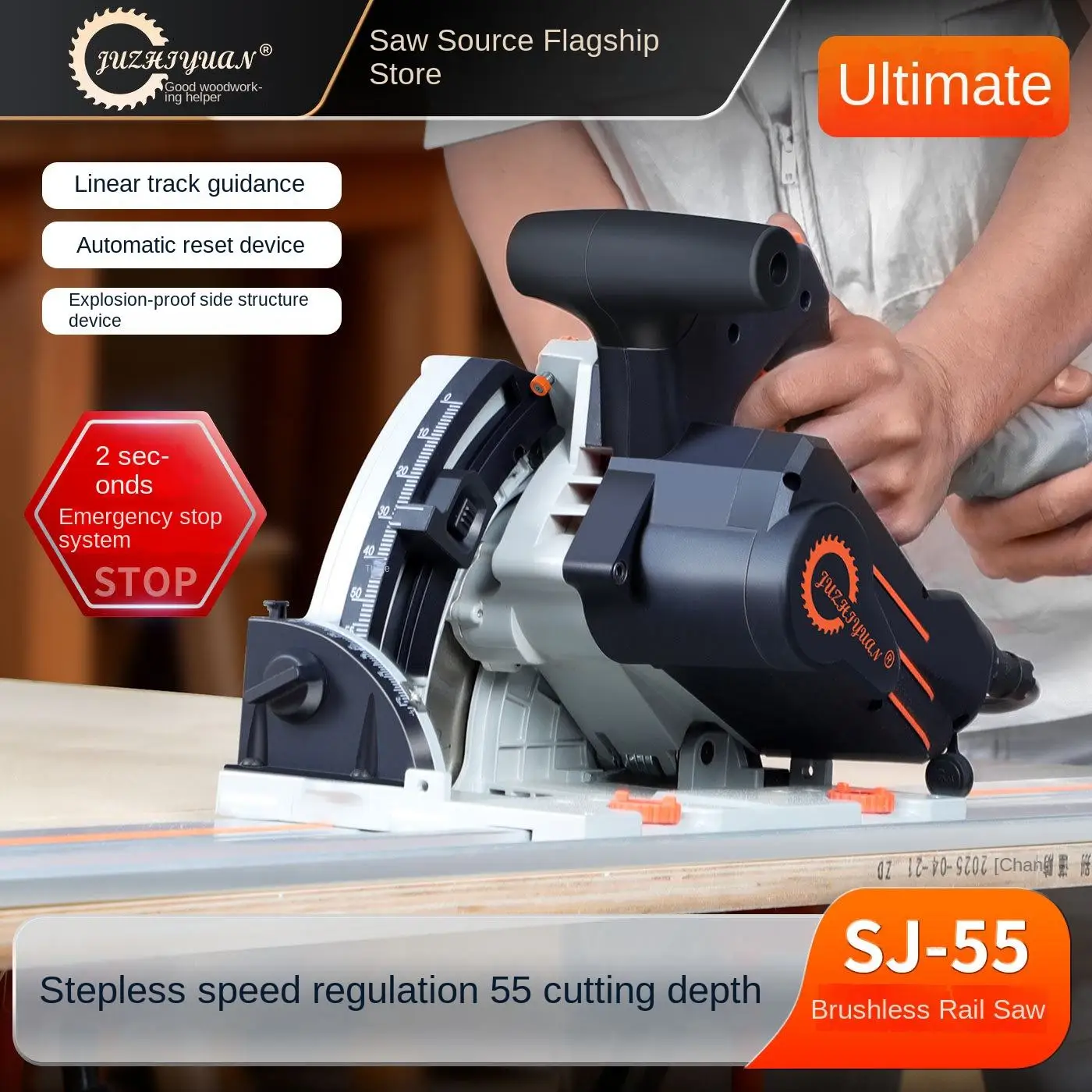 Action SJ-55 Linear Guide Track Saw 55mm Max Cut Depth Plunge Cut Saw For Cabinetry Trim Work Carpentry Wholesale