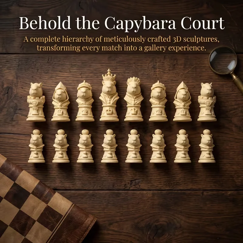 16 Pcs Capybara Choose Carved Chess Set, Three-dimensional Modeling Craftsmanship Is Meticulous Desktop Decorative Ornaments