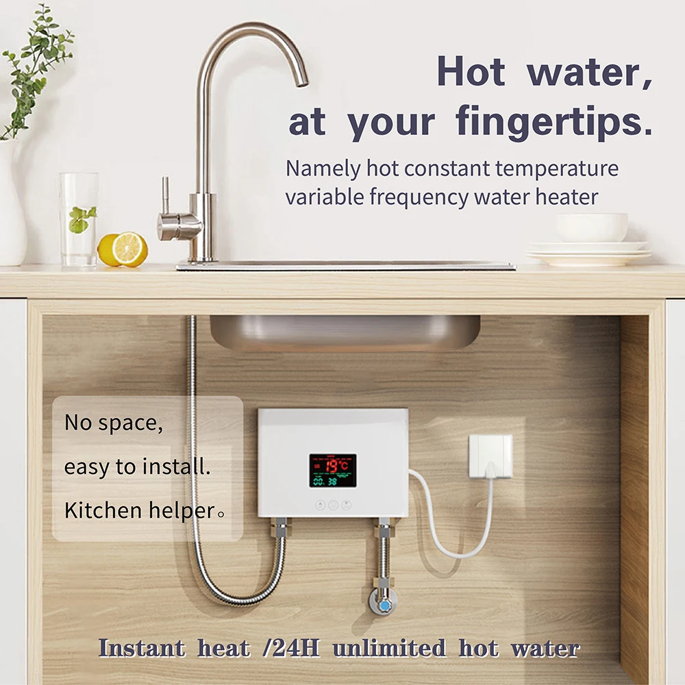 110V 220V Instant Water Heater Bathroom Kitchen Wall Mounted Electric Water Heater LCD Temperature Display with Remote Control