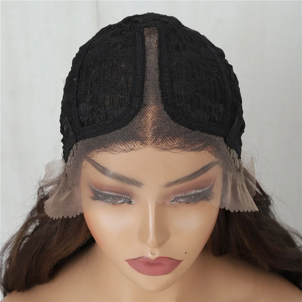 X-TRESS Lange Körper Welle Synthetische Lace Front Perücke Middla Teil Schwarz Farbe Natürliche Frisur mit Baby Haar Täglichen Welliges Haar perücken