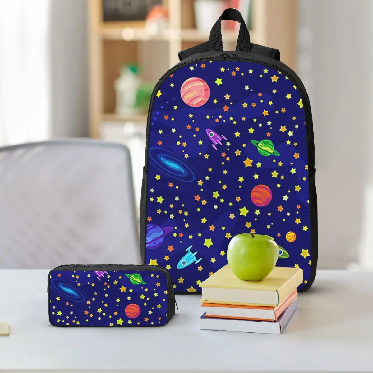 Starry Sky Space Galaxy Sun Moon Backpack Student BookBag School Bag Shoulder Bags 3ps Insulated Lunch Bag Pencil Case