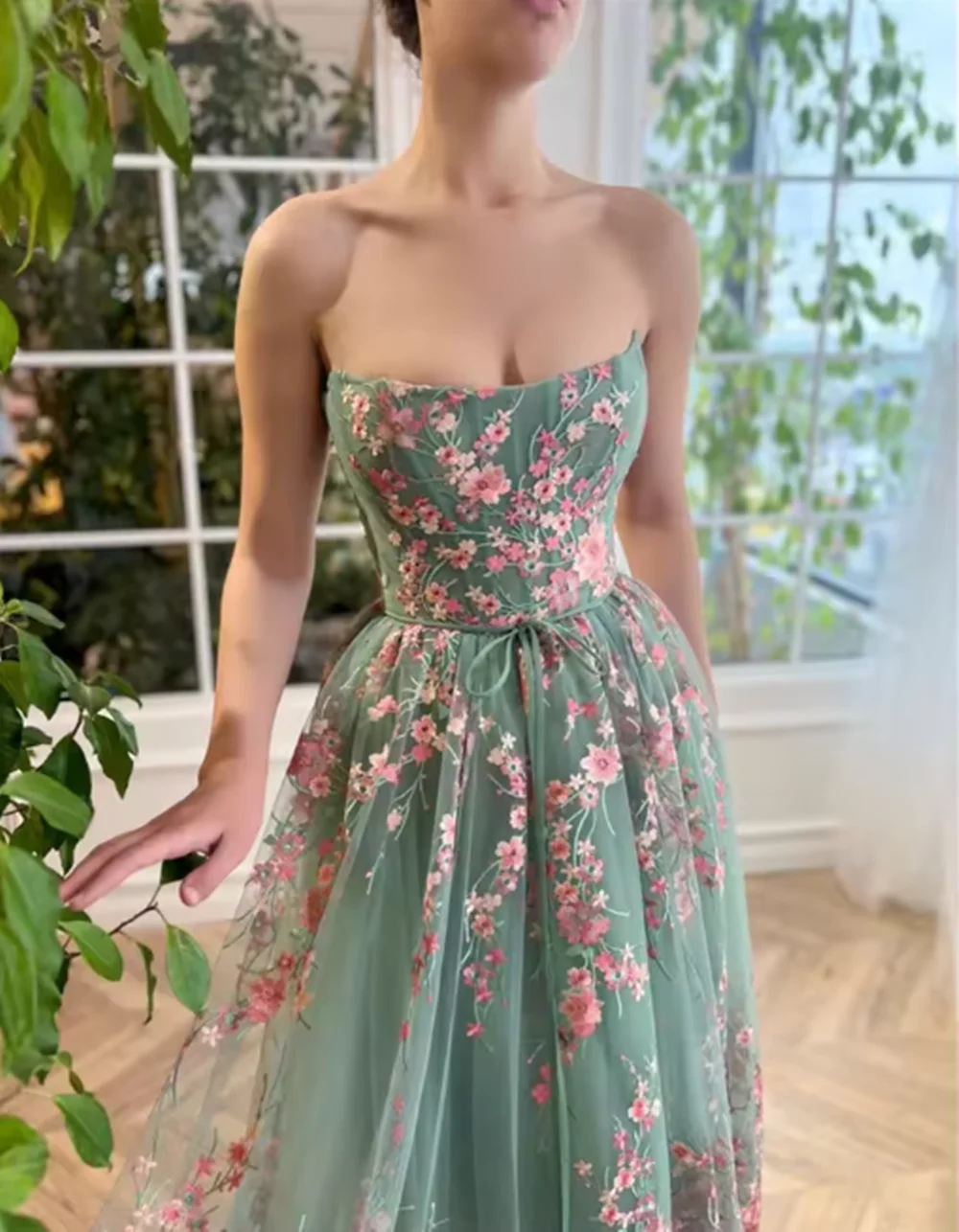 Graduation Gown Long Wedding Party Dress Women Elegant Luxury Fairy Skirt Line A customized Flowers Coming of Age Ceremony Green