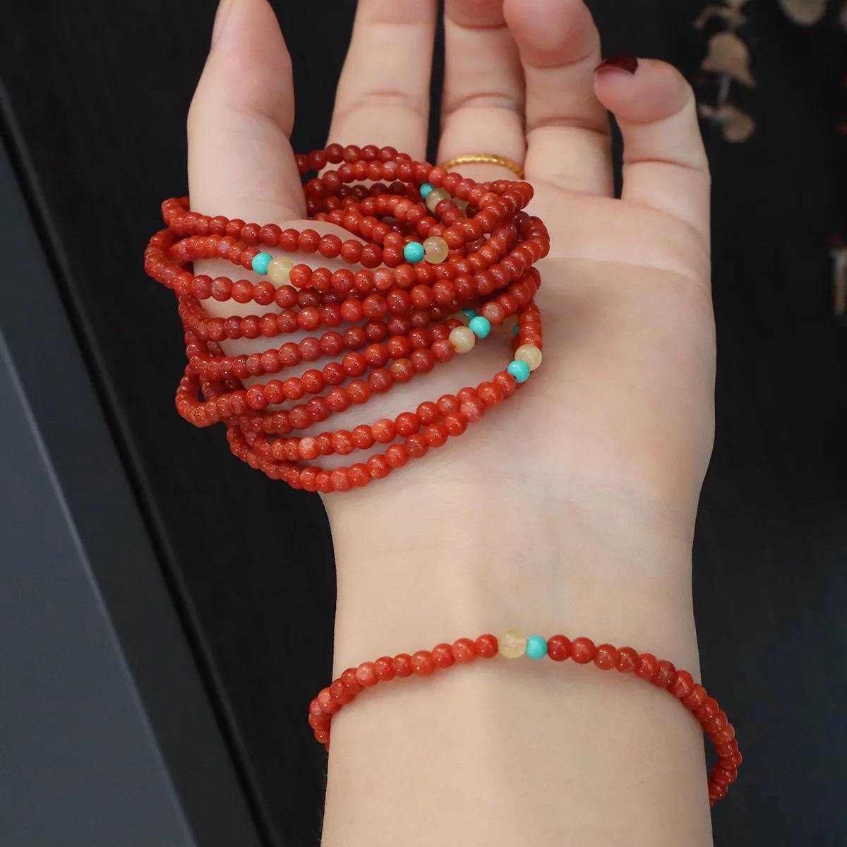 4mm Mini Natural Persimmon South Red Agate Thin Beaded Strand Bracelet Women Dainty Elastic Stretch Stackable Minimalist Jewelry