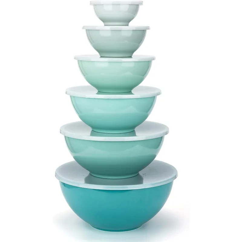 

Melamine Mixing Bowls with Lids - 6 Piece Melamine Bowls and 6 Piece Plastic Lids, Teal