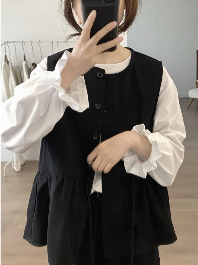 

Женский свободный утягивающий топ на весну и осень, новый топ без рукавов, круглый цветной жилет с одной пуговицей