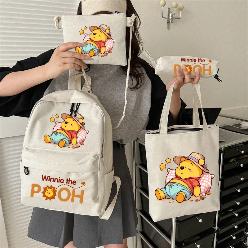 Cute Winnie The Pooh Women\'s Bags Backpack Comestic Storage Bags Shopping Bag Pencil Case 4 Pcs/Set Large Capacaity Travel Bag