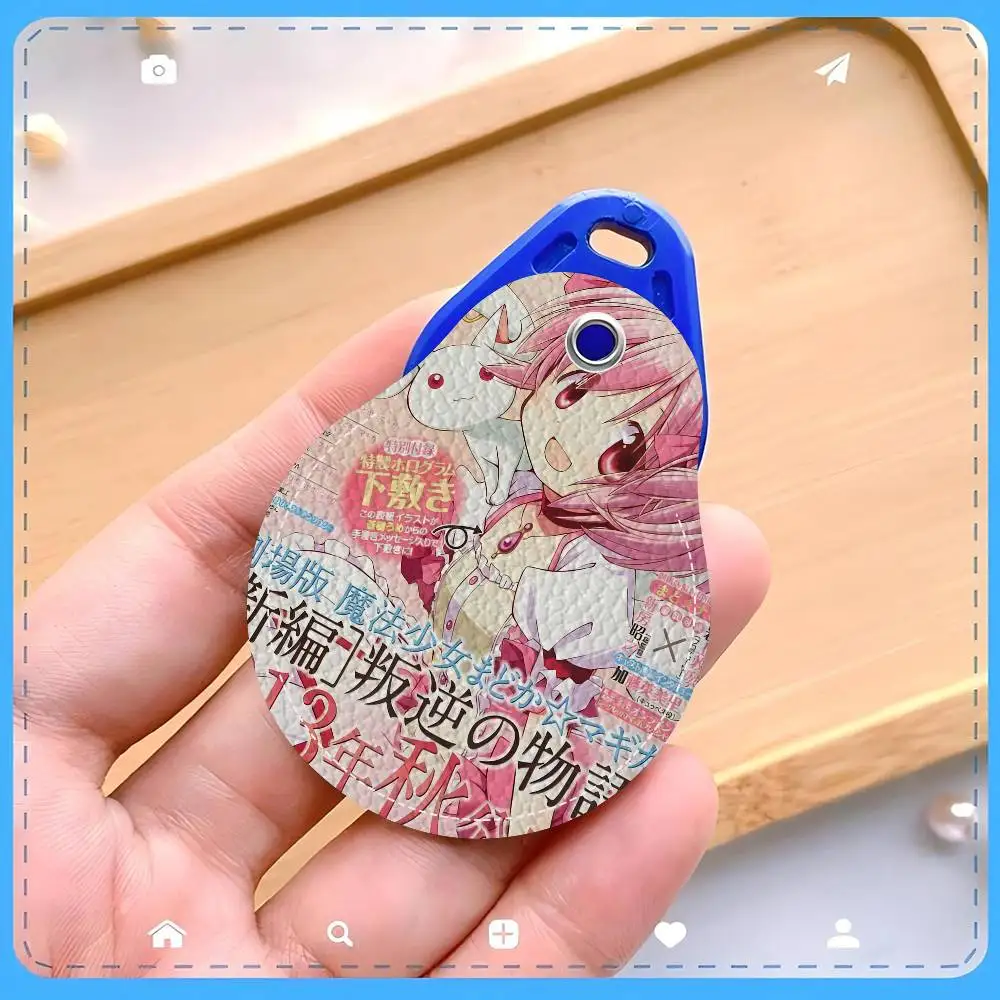 Puella Magi Madoka Magica سلاسل المفاتيح المستديرة للنساء بولي Leather الجلود الفراغات حلقات المفاتيح مثالية لهدايا العيد ومفضلات الحفلات #6