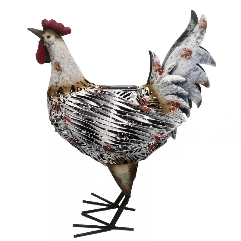 في الهواء الطلق مقاوم للماء الشمسية الديك أضواء الزخرفية البستنة تمثال اللوحة العتيقة متوهجة مشرق الحديد الحيوان ضوء الزخرفية