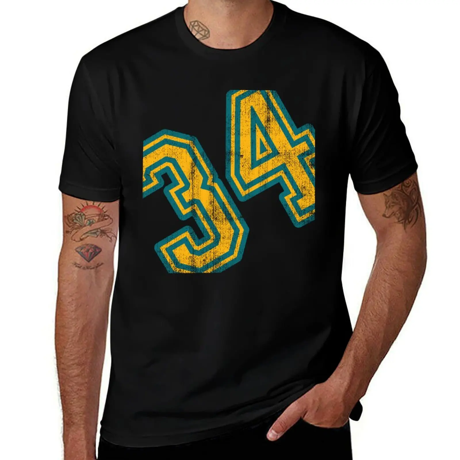 number 34- number thirty four vintage, retro T-Shirt Plus Size Workout Short Sleeve Top T-Shirt