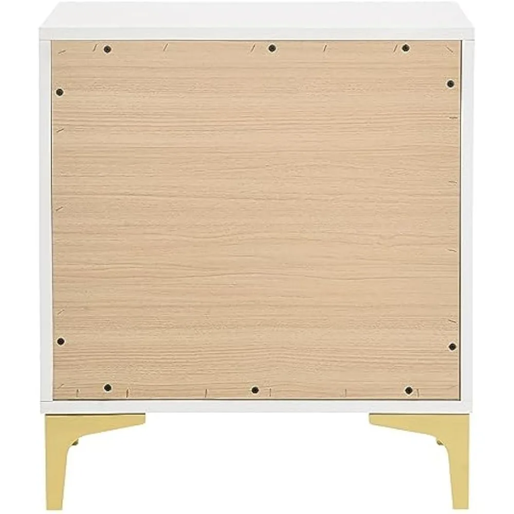 Kendall 2-Drawer منضدة معاصرة لغرفة النوم خزانة بجانب السرير طاولة خشبية هندسية صديقة للبيئة مصقولة باللون الذهبي
