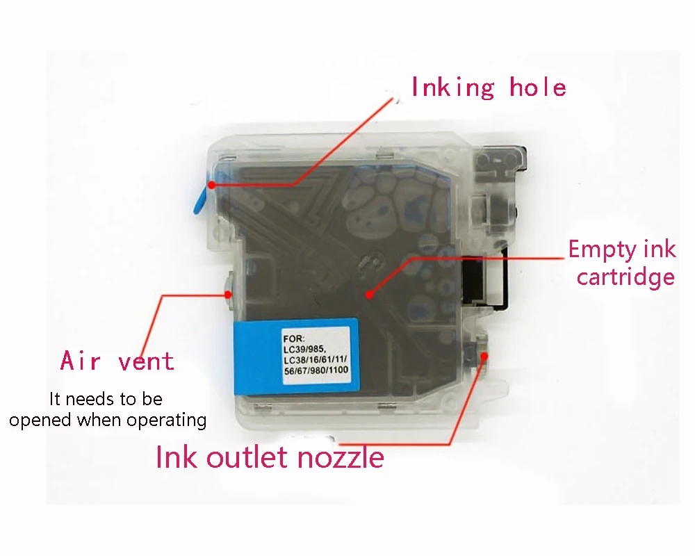 LC38 LC39 LC61 LC65 LC980 LC985 LC990 LC1100 Refillable Ink Cartridge For Brother DCP-J125 185C 195C J315W printer