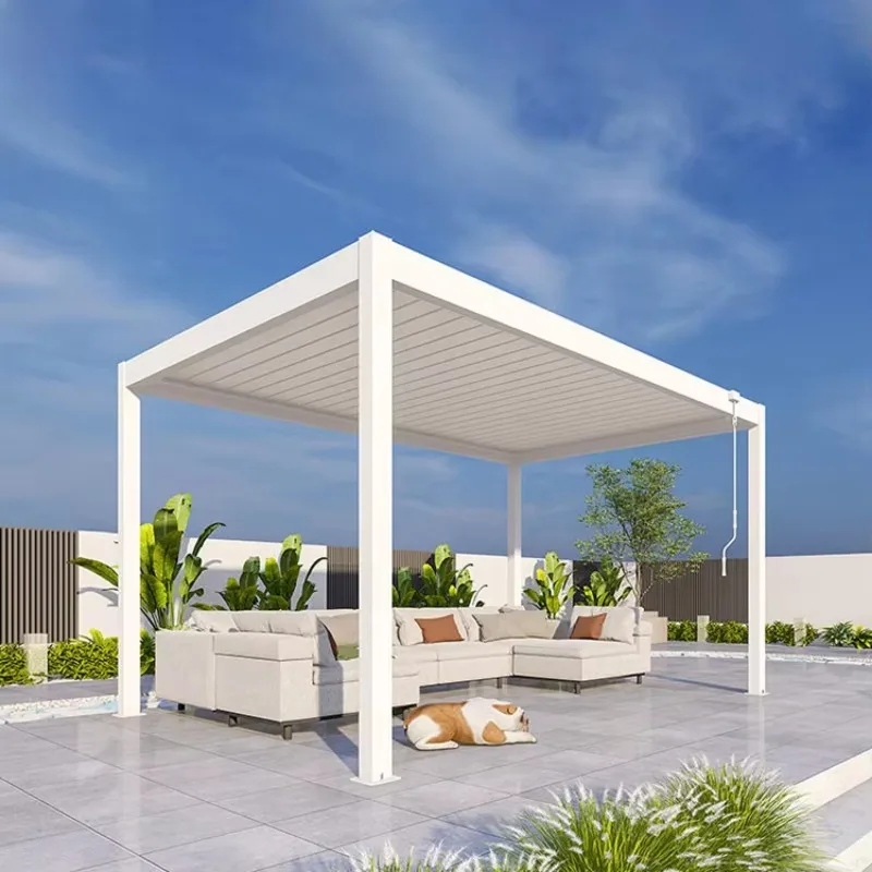 Electric or manual outdoor aluminum gazebo Waterproof and windproof gazebo with adjustable louvered roof