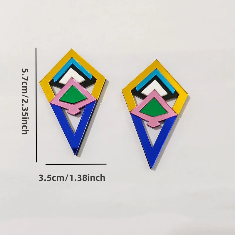 KUGUYS-pendientes de tuerca geométricos Vintage para mujer, joyería acrílica de espejo, accesorios de moda Retro Multicolor