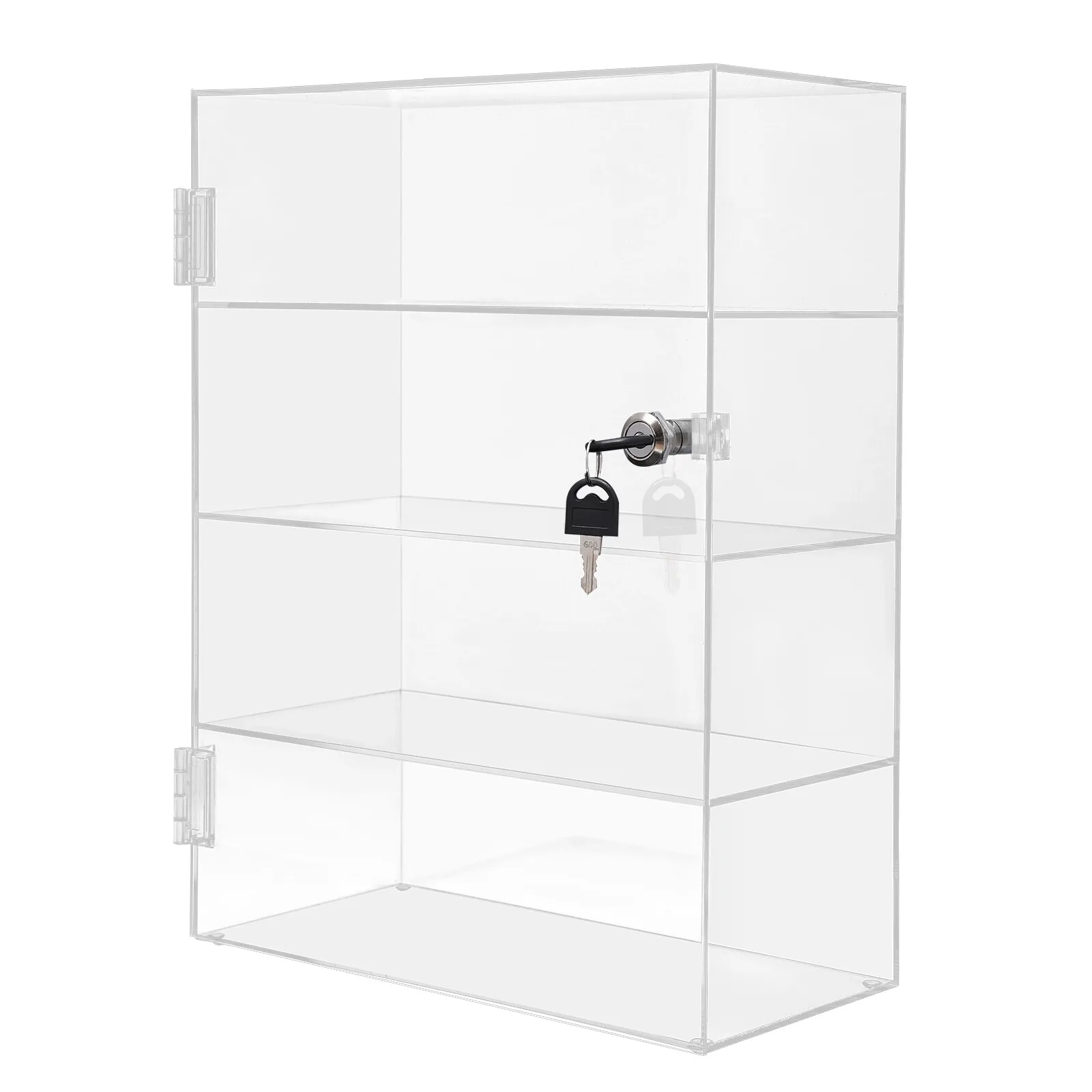 Loyalheartdy Acrylic Showcase 4 Layer Square Clear Display Case Countertop Box Dustproof Shelves with Lock Display Collectible