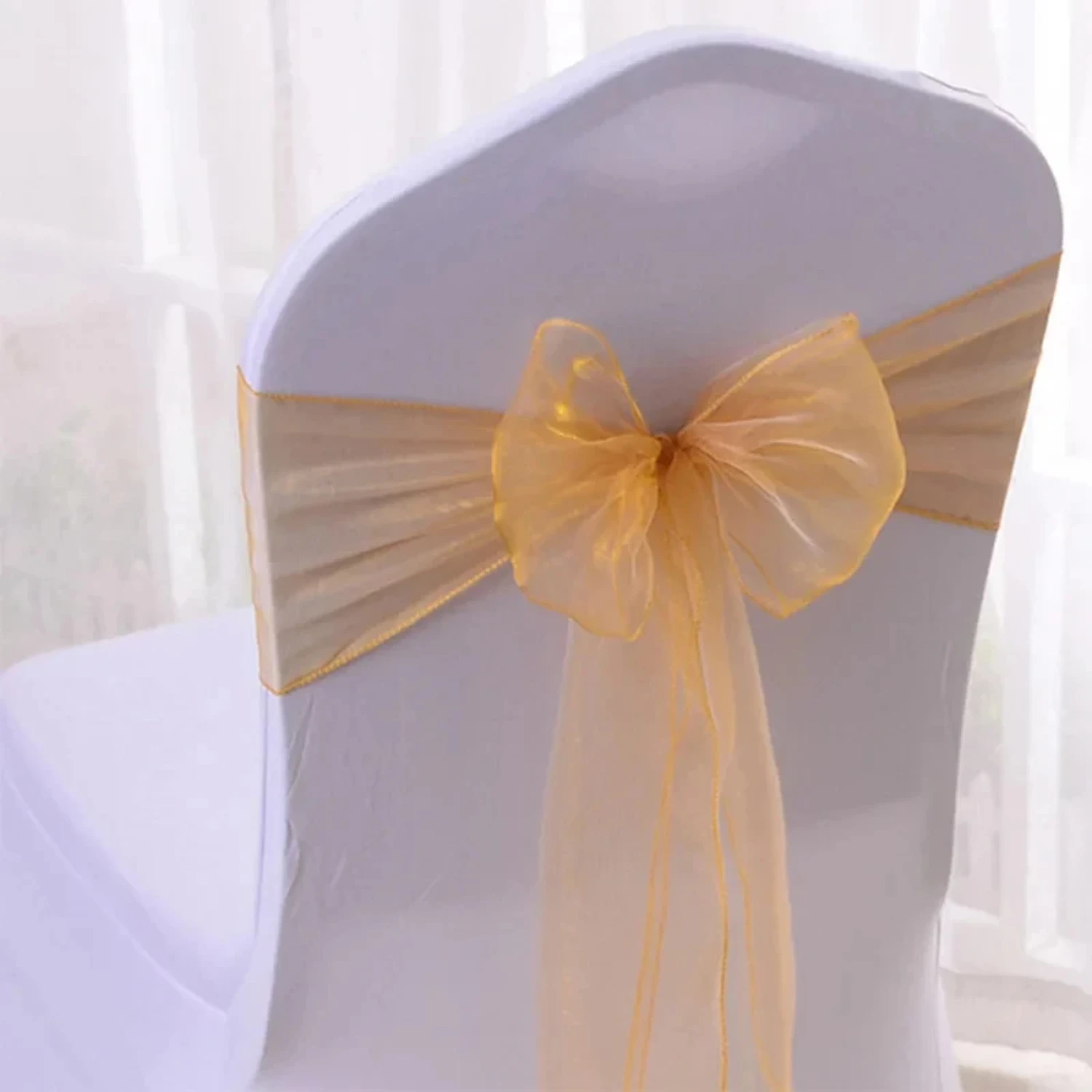 50pcs Organza Chair Sashes Knot Bands Chair Bows   Wedding Party Banquet Event Country Wedding Chair Decoration