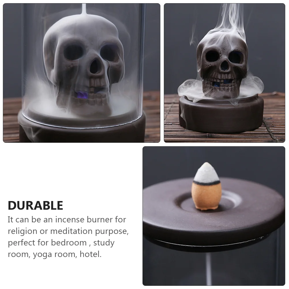 

Ceramic Skull Modeling Backflow Censer Aromatherapy Furnace Incense Burner for Bedroom Study Meditation Relaxing Atmosphere