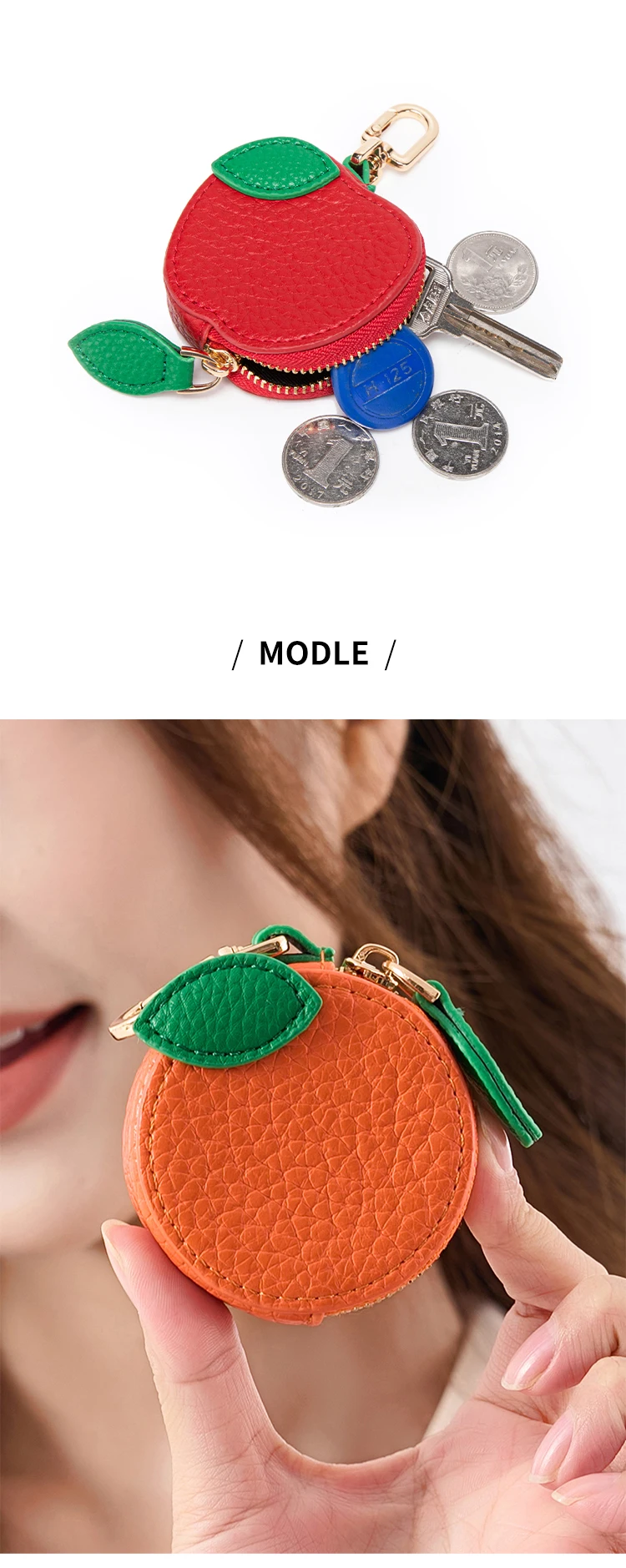 Cherry Pattern Coin Purse Keychain Fruit Charm Exquisite Small Accessories Money Pouch Fit For Airtag & Coin, Gift For Girl Wome