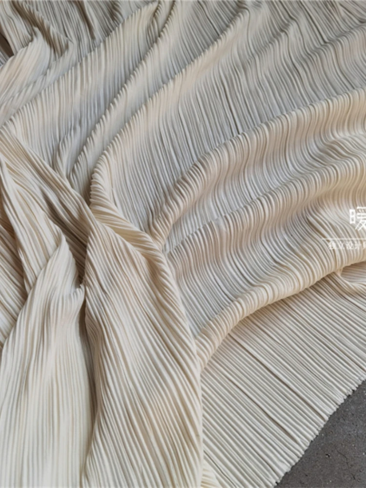 Light Beige Pleated Fabric for Sewing Long Skirt Wedding Dress Design Fashion Clothing Cloth Fabrics By The Meter Material