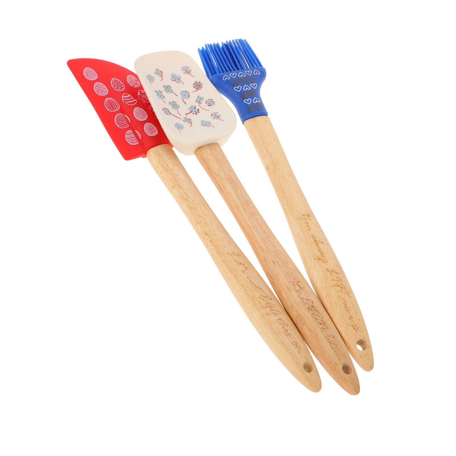 

3 Pcs Baking Spatula Set Mini Silicone Icing Spreader Cooking Scraper Wood Basting Brush Heat Resistant Kitchen Tools