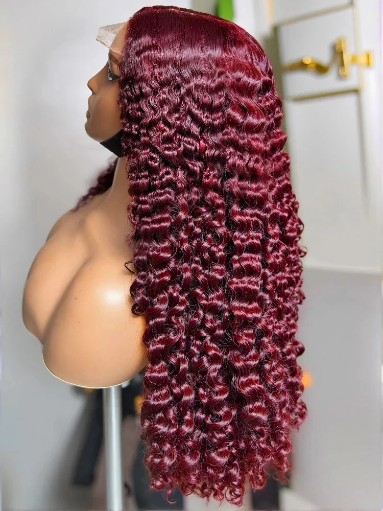 Peluca frontal de encaje 13x6 de cabello humano con ondas profundas, densidad 250%, 99J Borgoña, rizado suelto, 30-40 pulgadas, color Vino Tinto, pelucas frontales de encaje HD 13x4
