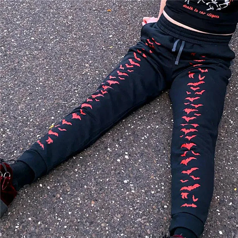 

Женские эластичные спортивные штаны для бега на шнурке, спортивные штаны с принтом летучей мыши на Хэллоуин, повседневные спортивные брюки для спорта