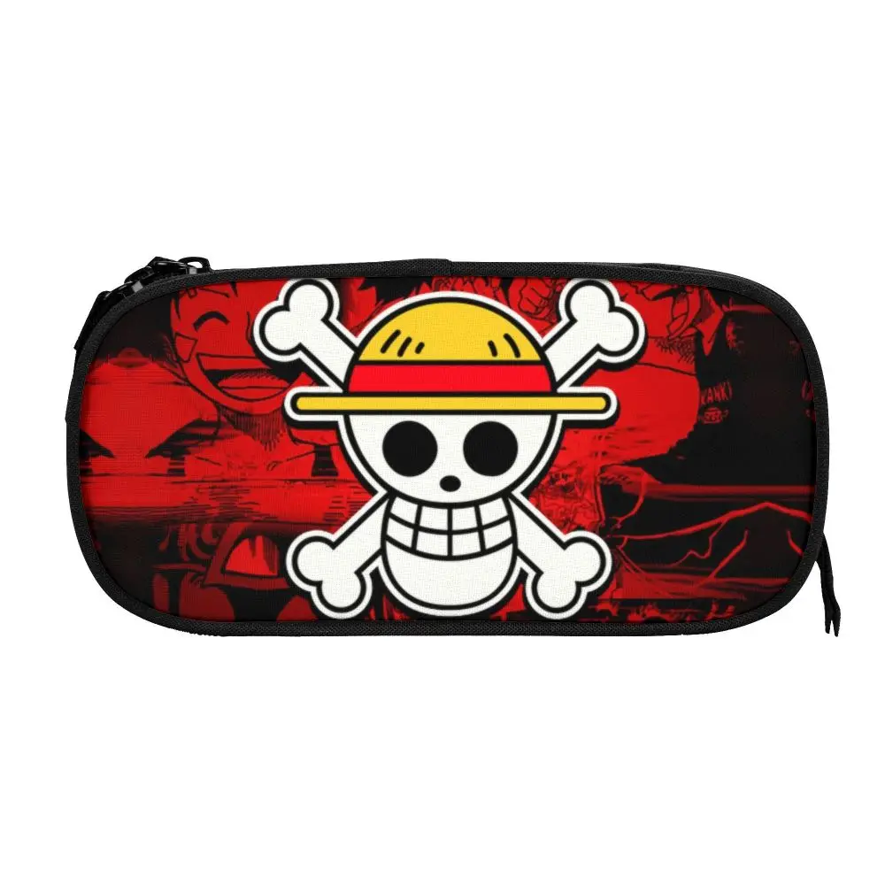 Anime One Piece Anime Pencil Case for Boys Gilrs Custom Jolly Roger Pirates Skull Large Capacity Pen Bag Box School Accessories