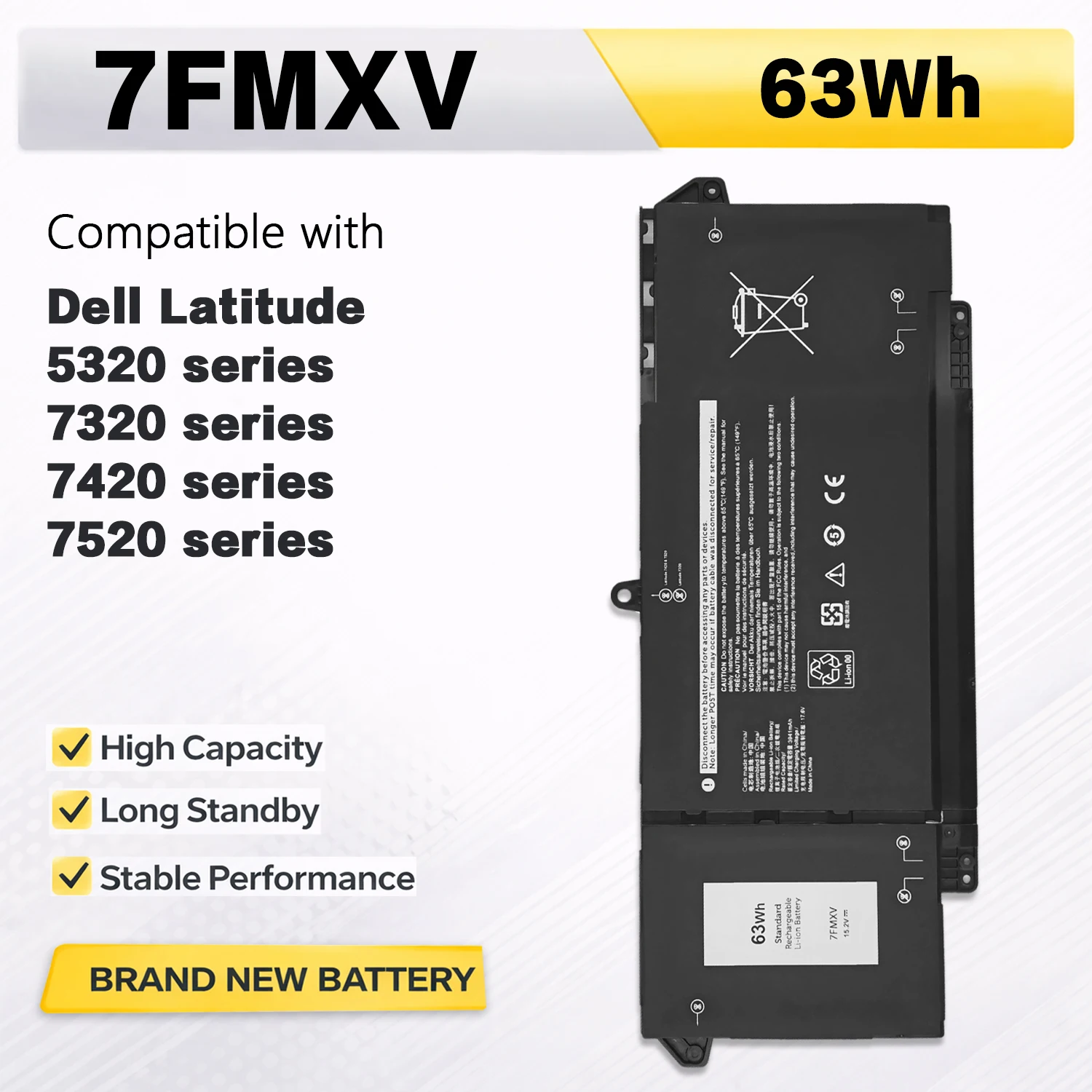 PowerHub 7FMXV 9JM71 Laptop Battery Compatible with DELL Latitude 5320 7320 7420 7520 Series HDGJ8 MHR4G TN2GY 4M1JN 1PP63