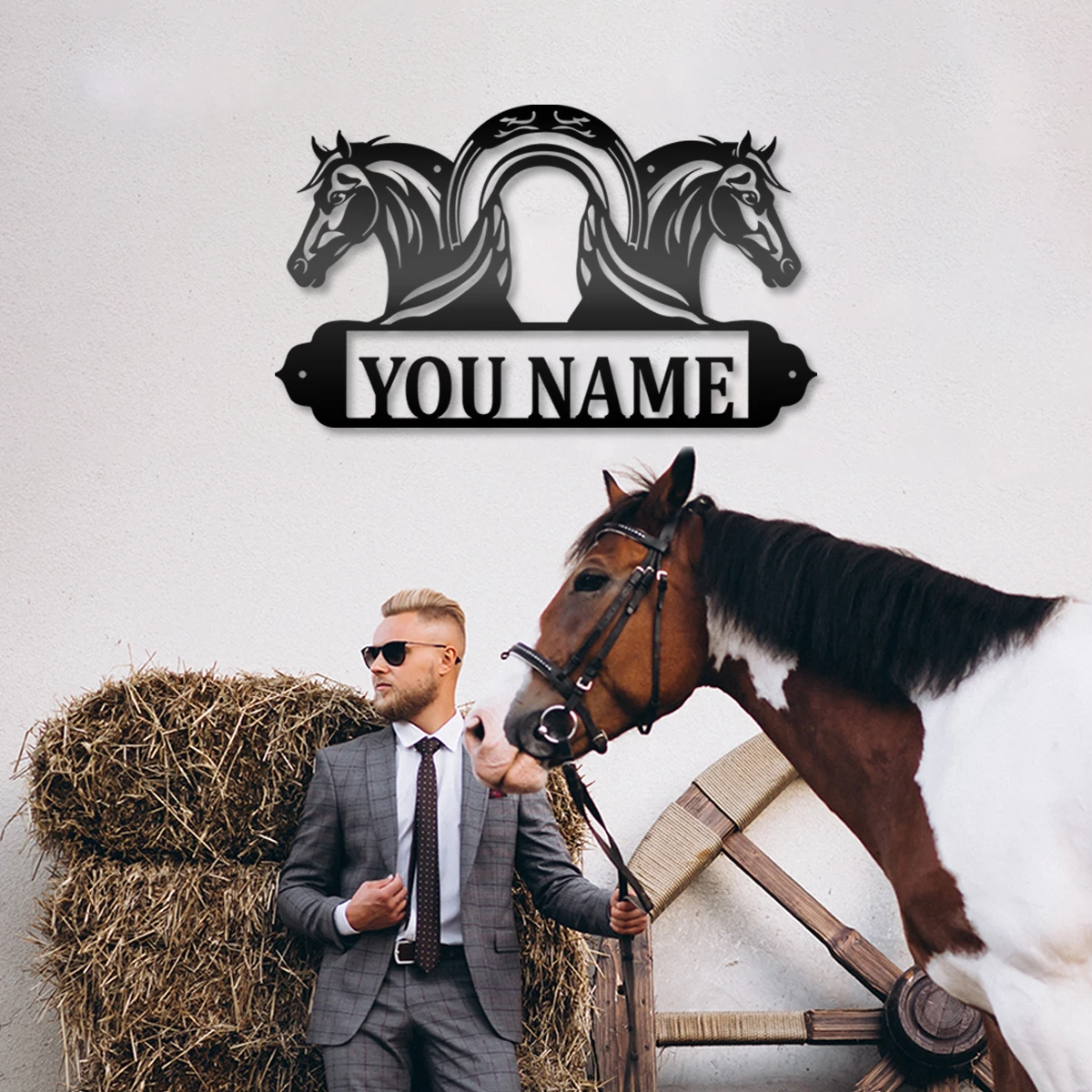 1 pc Symmetrical horse Customized Name Tin Wall Signs Metal Wall Plaque For Living Room Kids Room image 5