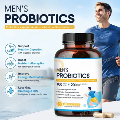 Men’s Probiotics Capsules 100 Billion CFUs Contain Prebiotics & Enzymes for Digestive Prostate and Urinary Tract Health 90Count