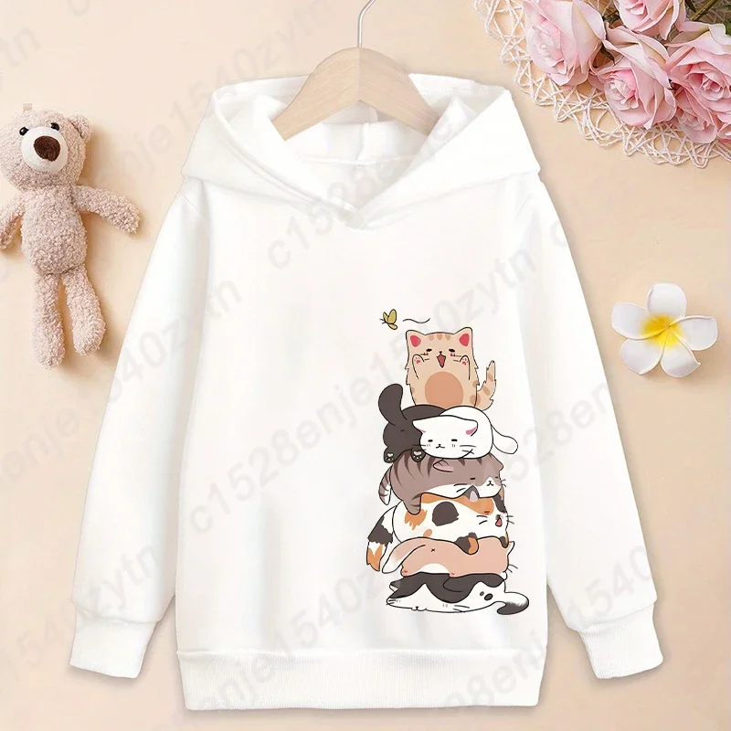 Cute Cat Graphic Hoodies for Girls Kawaii Cartoon Printed Hoodie Funny Cats Print Hooded Sweatshirt Pullover