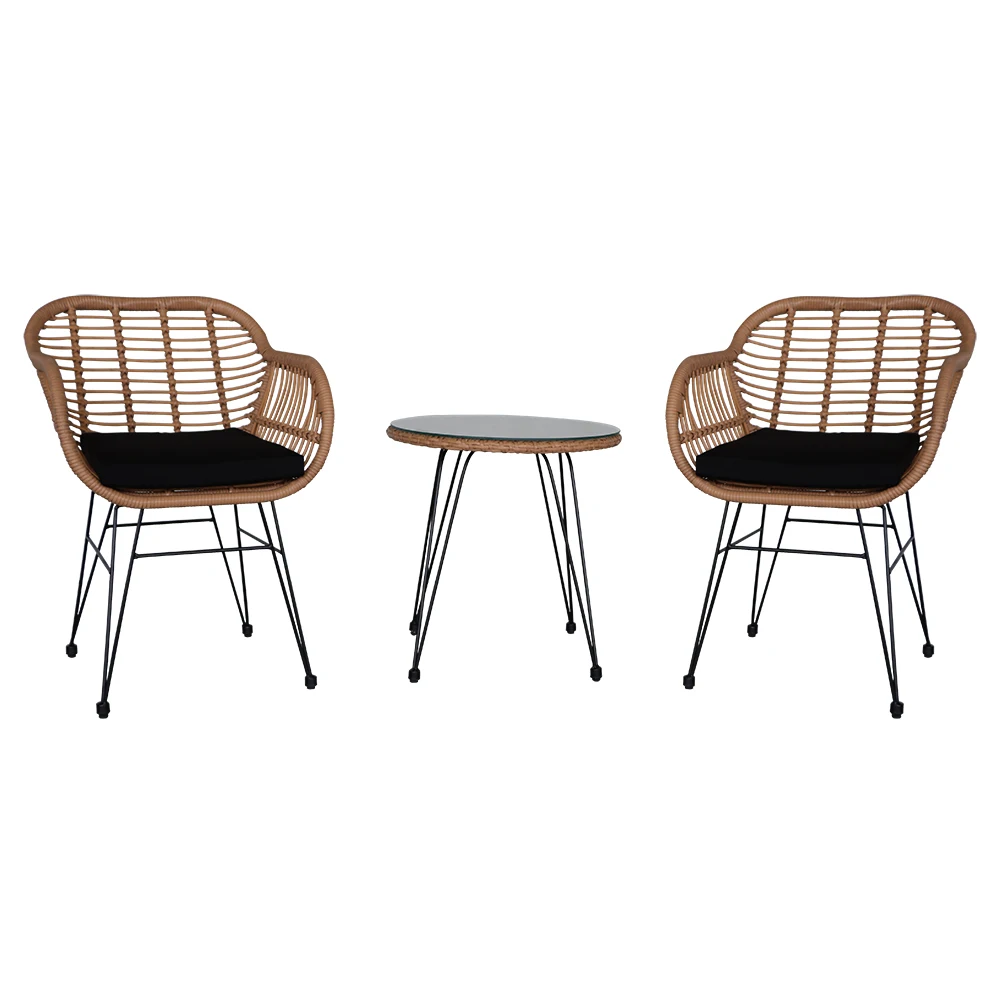 

3 pcs Wicker Rattan Patio Conversation Set with Tempered Glass Table Flaxen Yellow