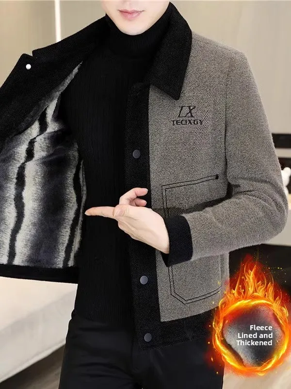 

Warm ort Men's Woolen Coat Jaet Thiened Fce Lined Faionable Casual Autumn Winter New Sle Gold Mink Velvet Jaet