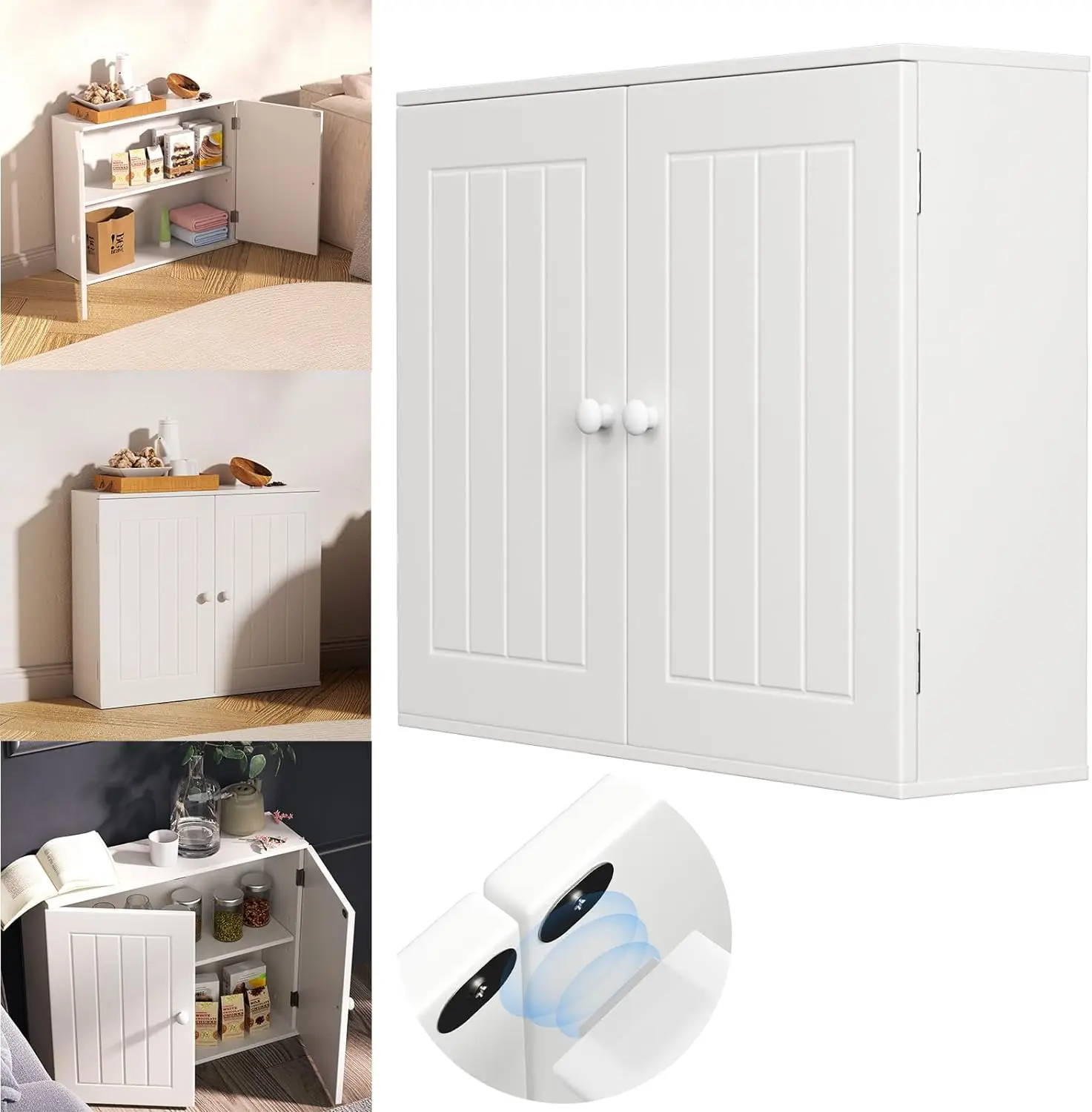 DayPlus White Bathroom Wall Cabinet,Wooden Organiser Kitchen Cupboard,2 Door Storage Unit for Kitchen Living Room Corridor