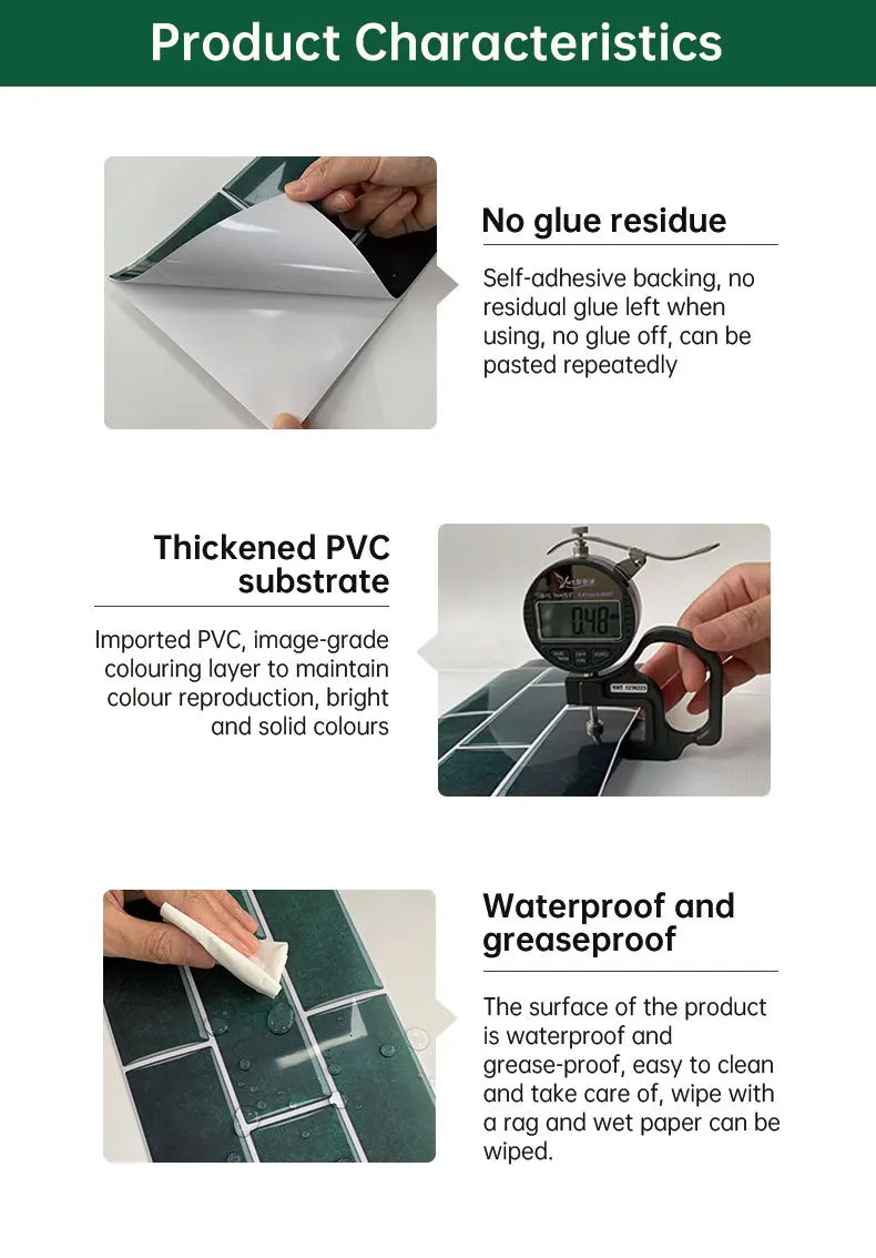 Kitchen Backsplash Stickers 12 Pcs Thick PVC European Floral Self-Adhesive Panels Waterproof Oil-Proof No Residue Peel&Stick