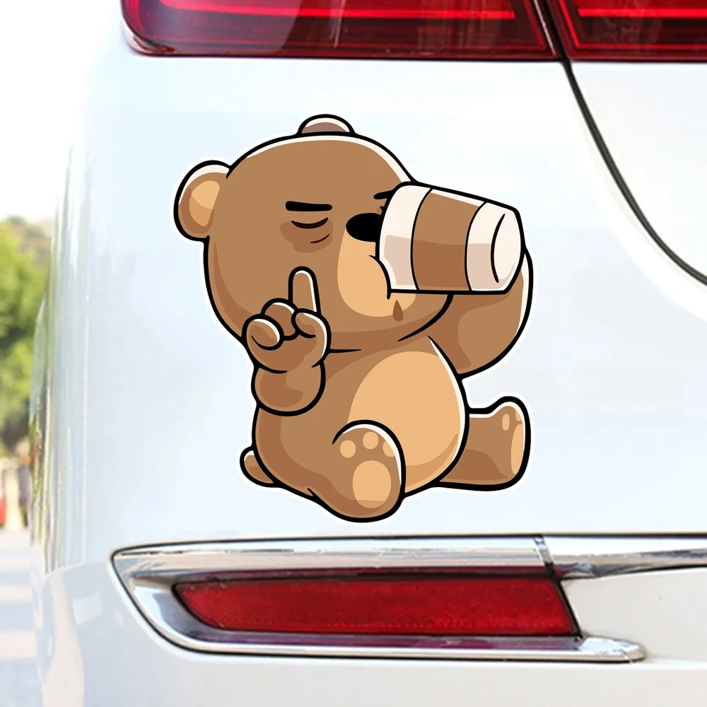 Hаклейка на авто Медведь пьет кофе Decals, Waterproof Vinyl Stickers for Car, Laptop,Trucks, Wall and Glass Surface