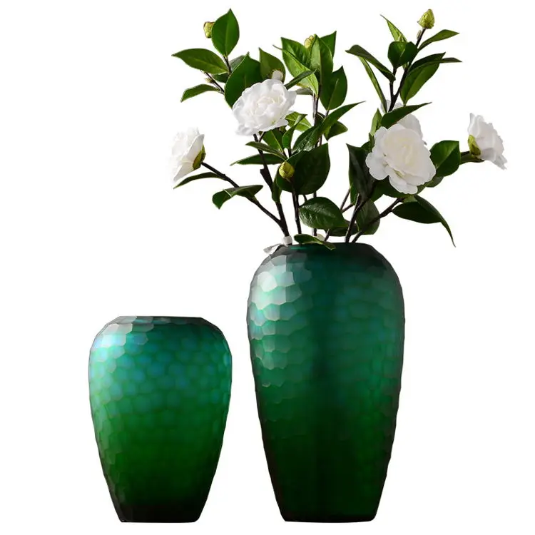 European Style Green Glass Vase Home Decor High End Floreros-De-Cristal-Larg