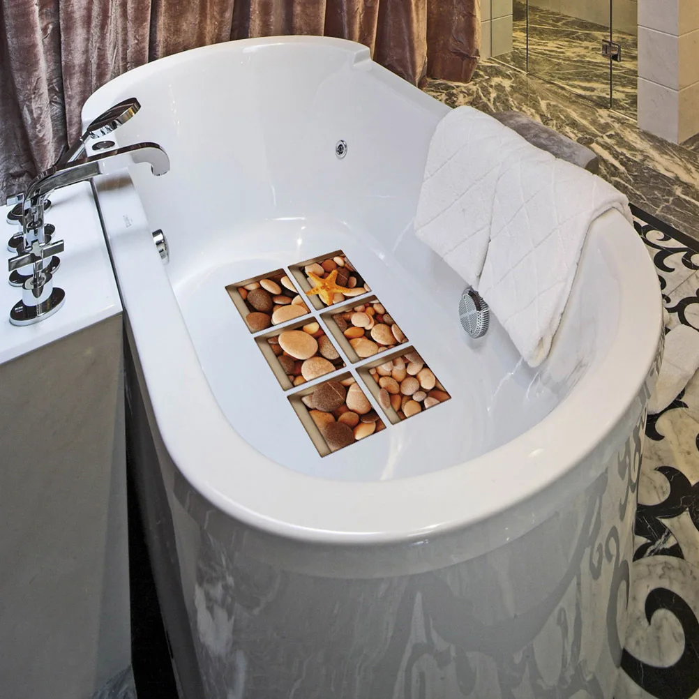 

6Pcs 3D Non-Slip Waterproof Bathtub Stickers Cobblestone Patterns for Bathrooms Showers Safe Fun 13x13cm Bathtub Sticker