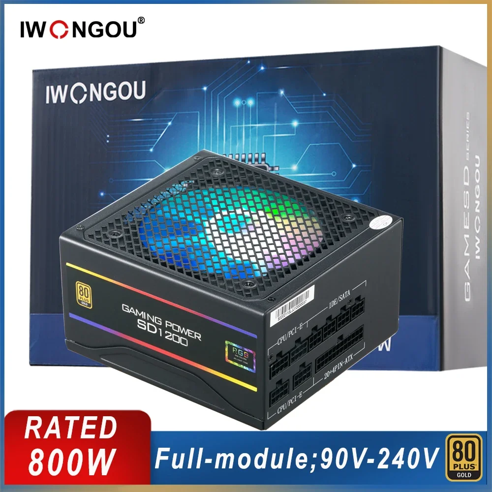 IWONGOU Power Supply For PC 750 Watt Full Module DC-DC Circuit 80plus 800w Power Supply 24pin 12v Atx GAMESD1200 Source