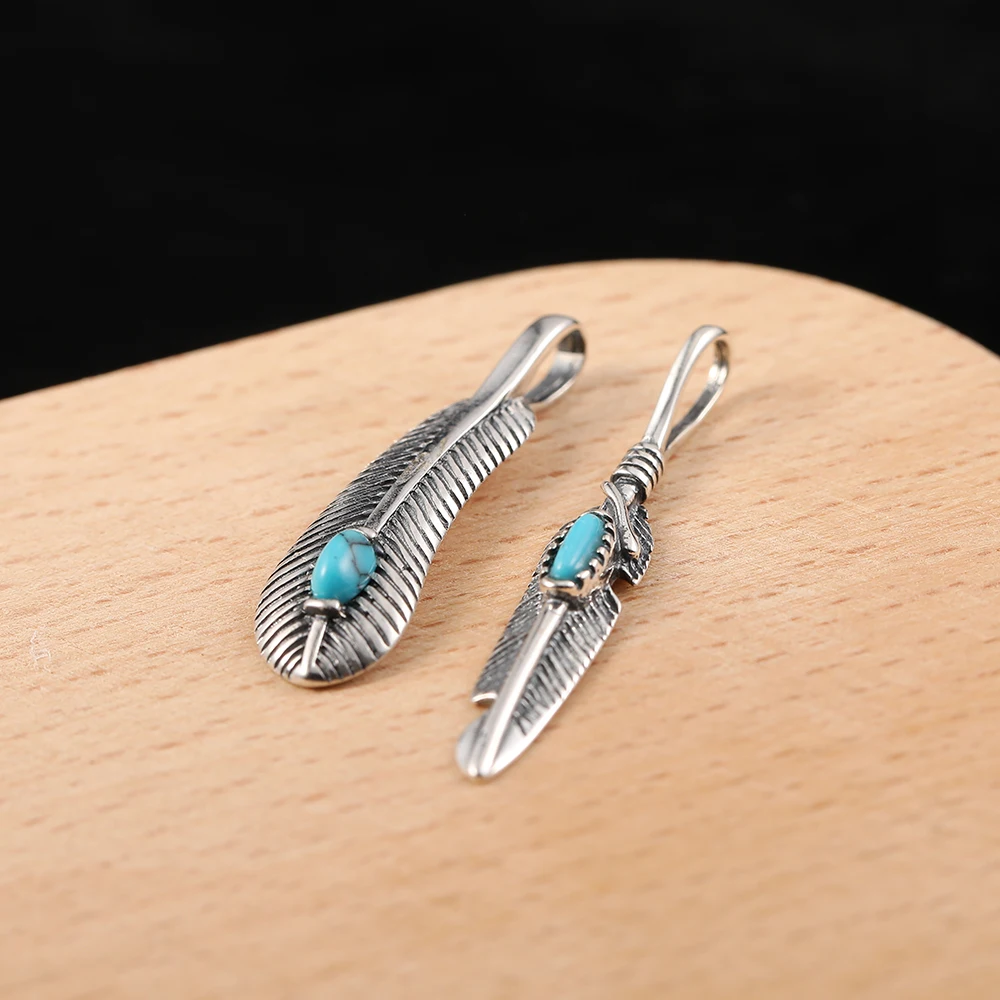 Feathers Jewelry Unisex Charms Indian Style 925 Sterling Silver Goro Takahashi Pendant Vintage Blue Turquoise Fine Accessories