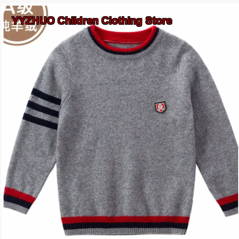 Boys Single Strand Thin Knit Pullover Sweater Autumn Winter Round Neck Cashmere Warm Toddler Kids Older Kids