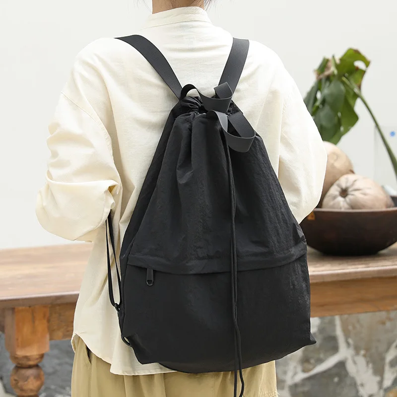 Sac à dos de randonnée en nylon noir pour femme, sac à dos pour ordinateur portable, sac à dos à cordon de proximité, retour à l'école