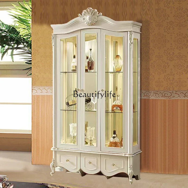 

yj5European carved wine cabinet against the wall household living room American display cabinet