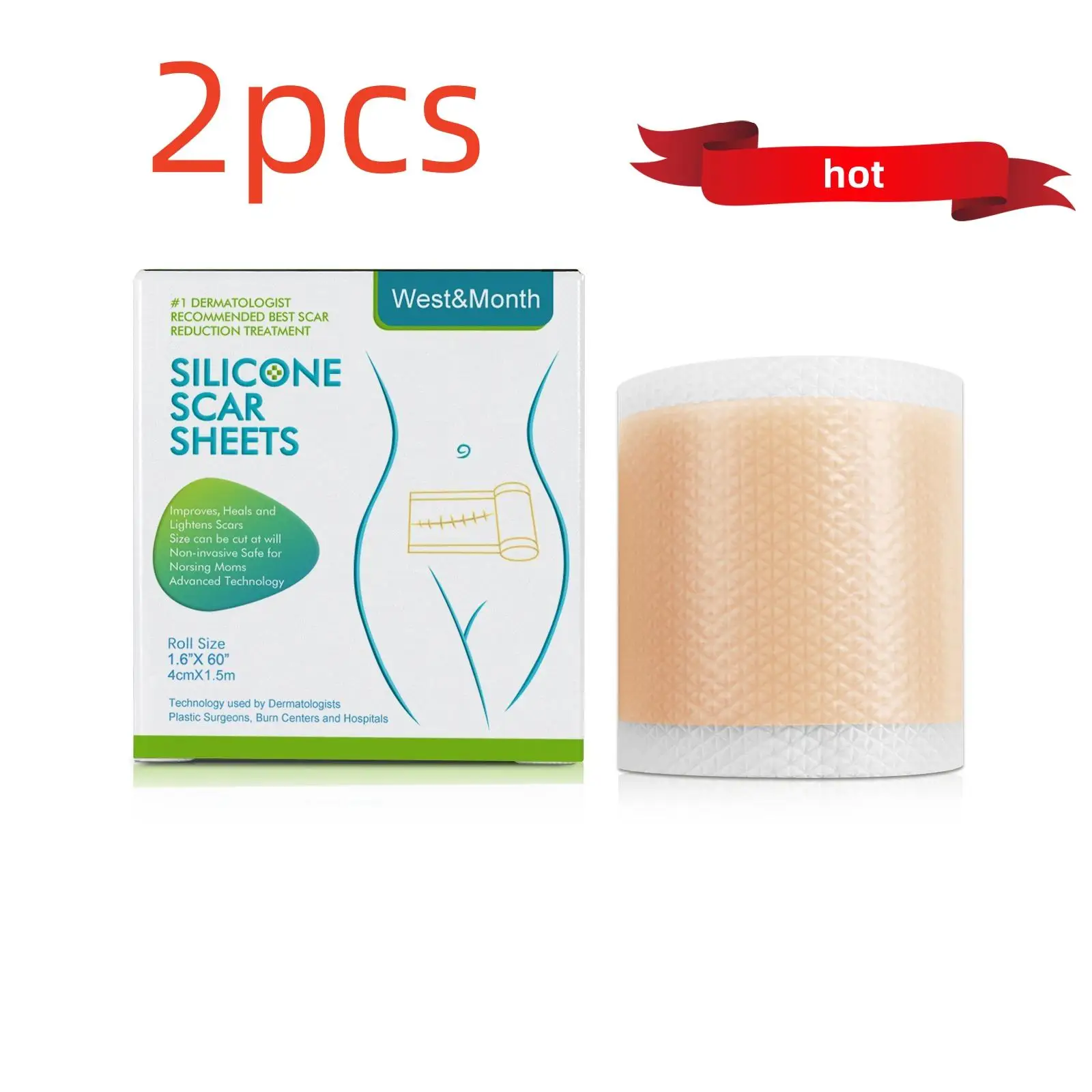 

2PCS Silicone Scar Sheets Skin Repair Patch Removal Self-Adhesive Stretch Mark Tape Therapy Patch Burn Acne Scar Skin Care
