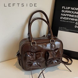 LEFTSIDE Small Bow Design PU Leather Simple Crossbody Bags for Women 2024 Y2K New Trends Luxury Shoulder Bag Females Handbags