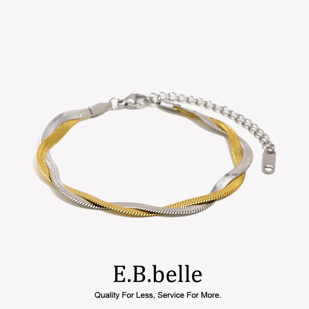 E.B. Belle-Trançado Cadeia Colar, Herryingbone Cadeia, Mix Gargantilha, Aço Inoxidável Curto, 2 Tons, Venda Quente