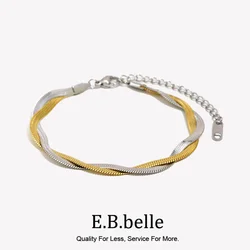 E.B.belle Hot Selling 2 Tones Herryingbone Chain Braided Mix Choker Necklace Short Stainless Steel Chain Necklace