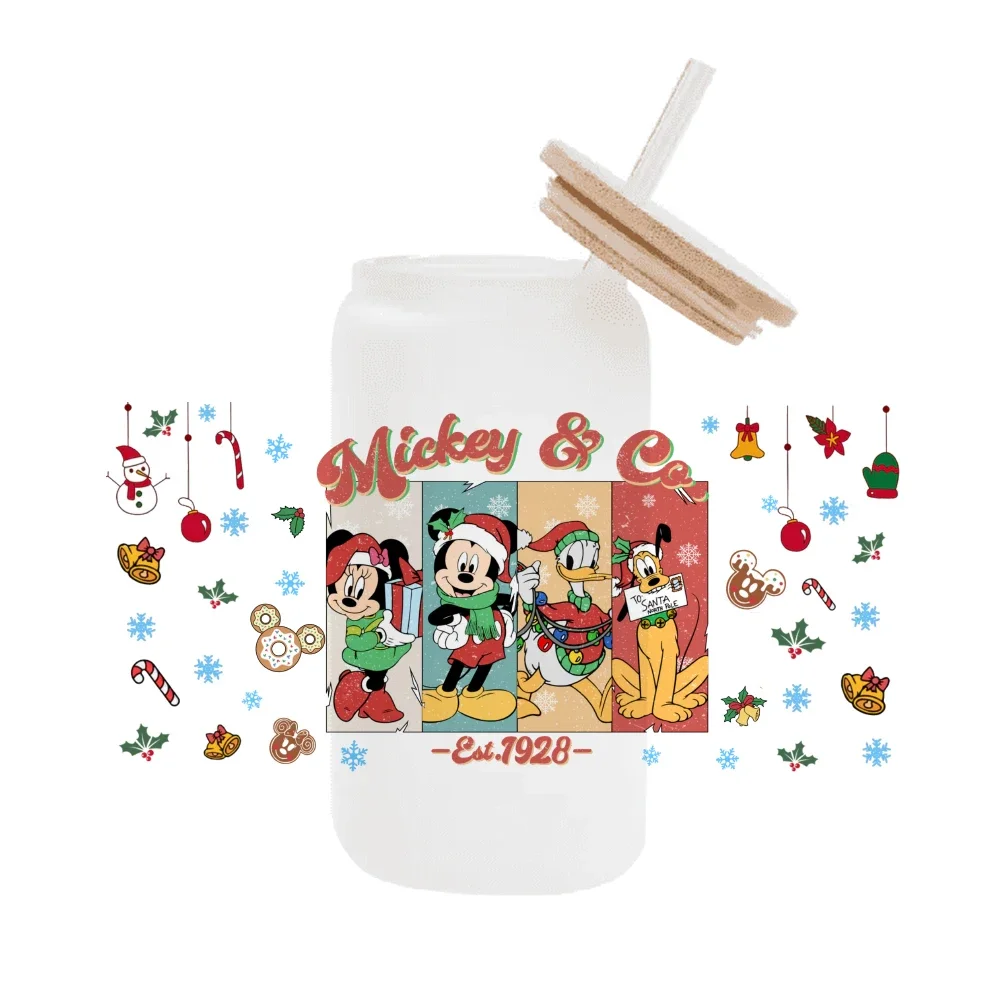 11x24 cm Disney Natale Topolino Per Libbey 16 once Può Bicchiere 3D Impermeabile UV DTF Tazza di Caffè Wrap Adesivo Libbey Involucro di Vetro