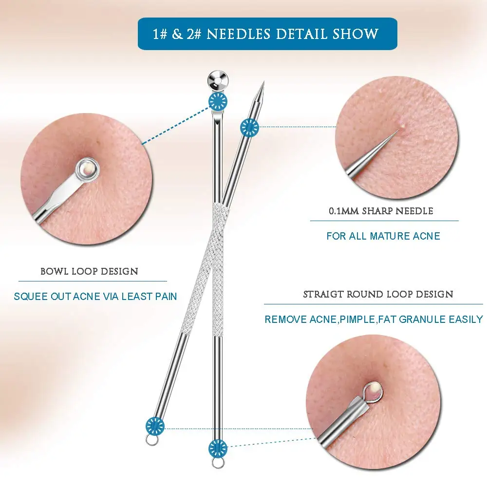 Dighealth 4 pezzi in acciaio inox rimozione punti neri estrazione brufolo Comedone Acne Extractor Whitehead Blemish Popper Kit